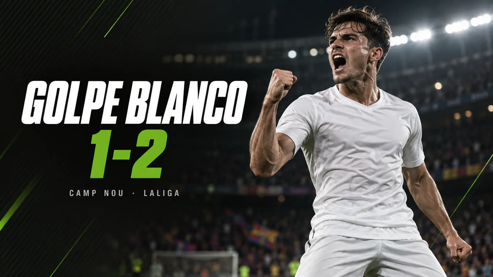 Betpoint Apuestas Deportivas 4 Portada: delantero con camiseta blanca celebra un gol, junto al titular GOLPE BLANCO 1-2