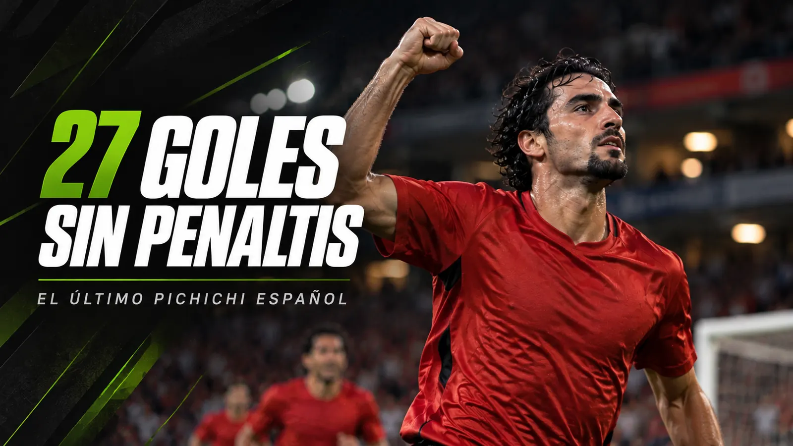 Betpoint Apuestas Deportivas 2 Portada: delantero con camiseta roja celebra un gol con el puño en alto, junto al titular 27 goles sin penaltis